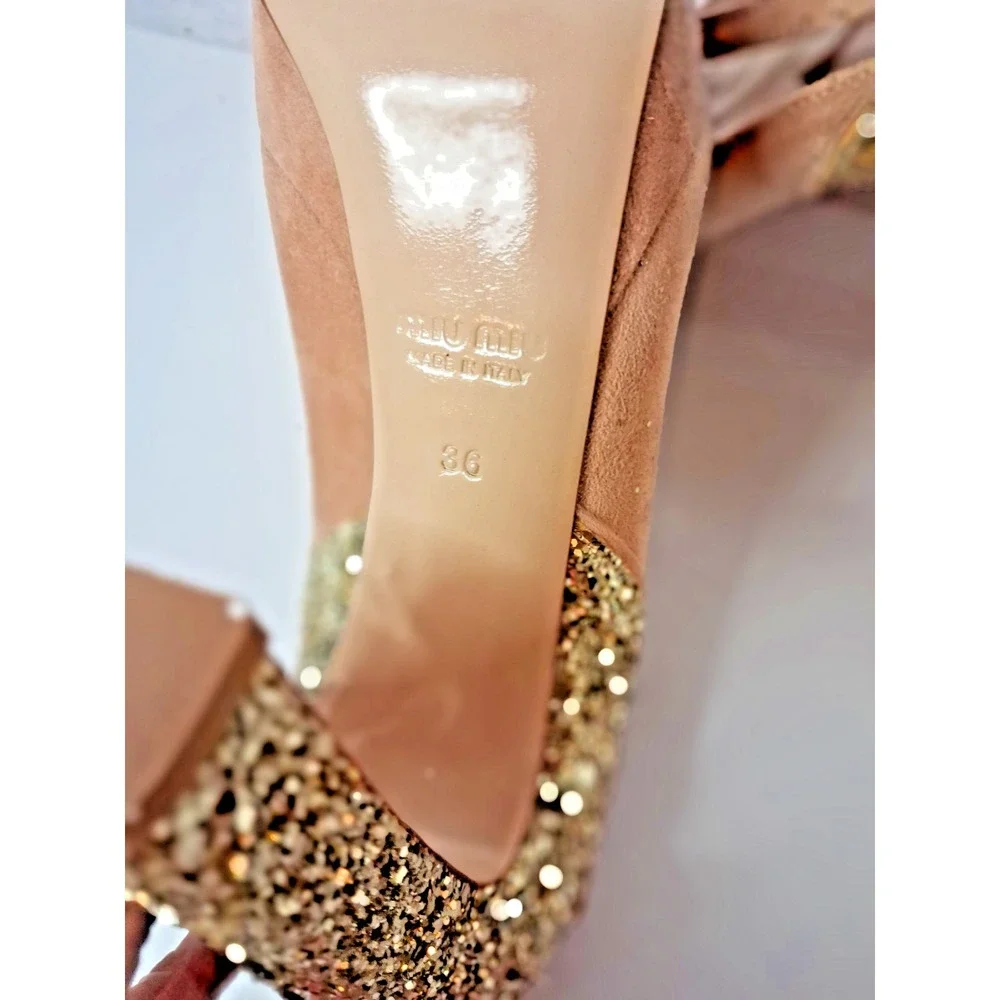 Suede Platform Pumps, Miu Miu,Glitter Heel Accent Womens SZ  7.5 NEW